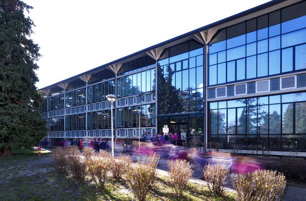 School with glass facade